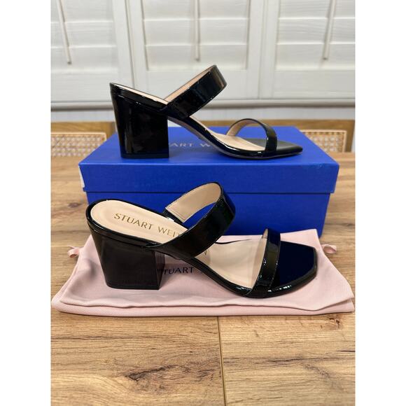 Stuart Weitzman Olive 75 Sandal Black Patent Leather Size 7 NIB Elegant Dressy - Picture 3 of 14